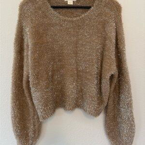 Anthropologie Brown Crew Neck Sweater with Textured Knit